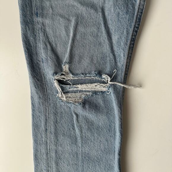 AGOLDE Riley High Rise Straight in Blue Button Fly Light Distress Jean 24 Waist - Picture 3 of 10
